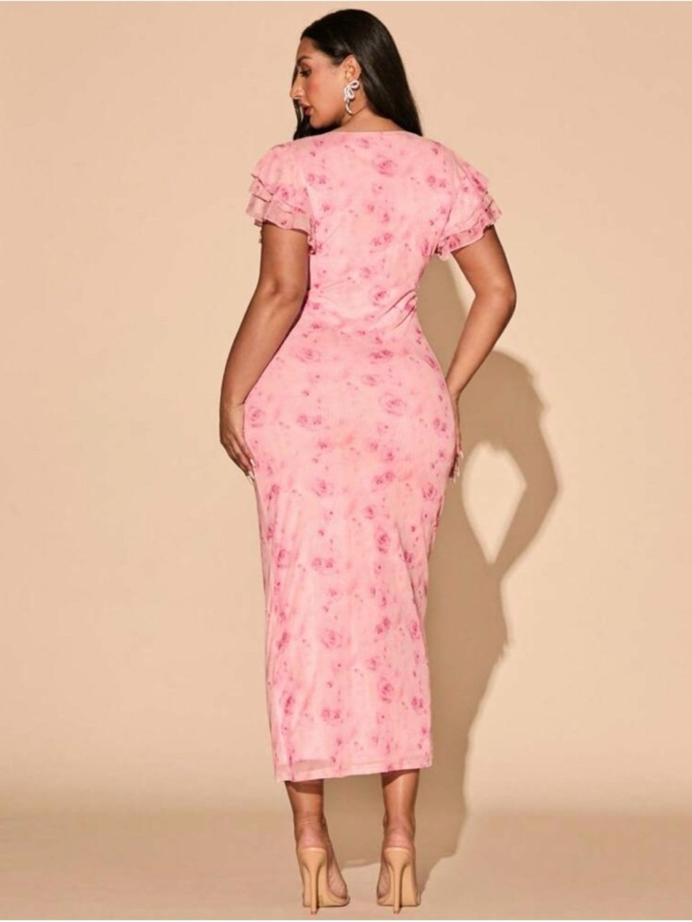 Pink Floral V‑Neck Midi Dress - Picture 2 of 2